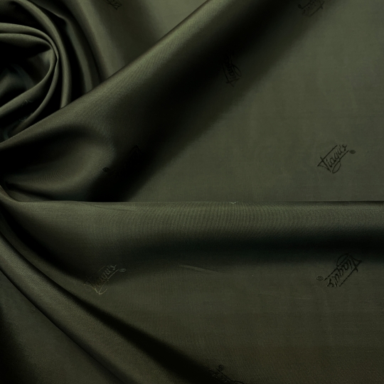 Подкладочная ткань с логотипом, темно-зеленого цвета для костюмно-плательной группы 434685-2 Италия 480 рублей за метр