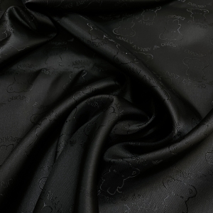 Подписной подклад Armani в чёрном цвете с жаккардовым изображением мишек. Отлично подойдет для изделий на прохладный период: демисезонное и зимнее пальто, жакет, юбка.